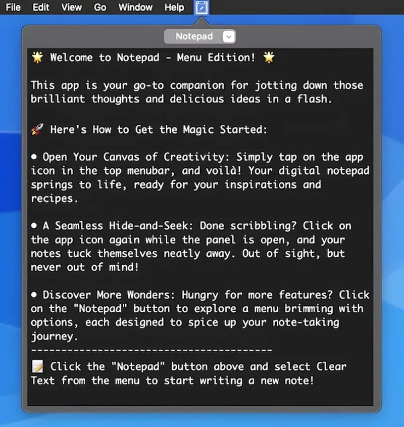 Notepad Menu Edition menubar app preview
