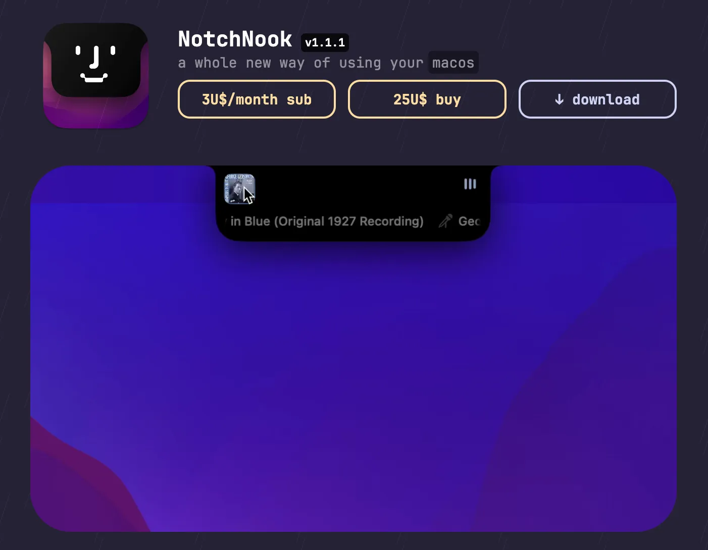 NotchNook screenshot showing the app interface
