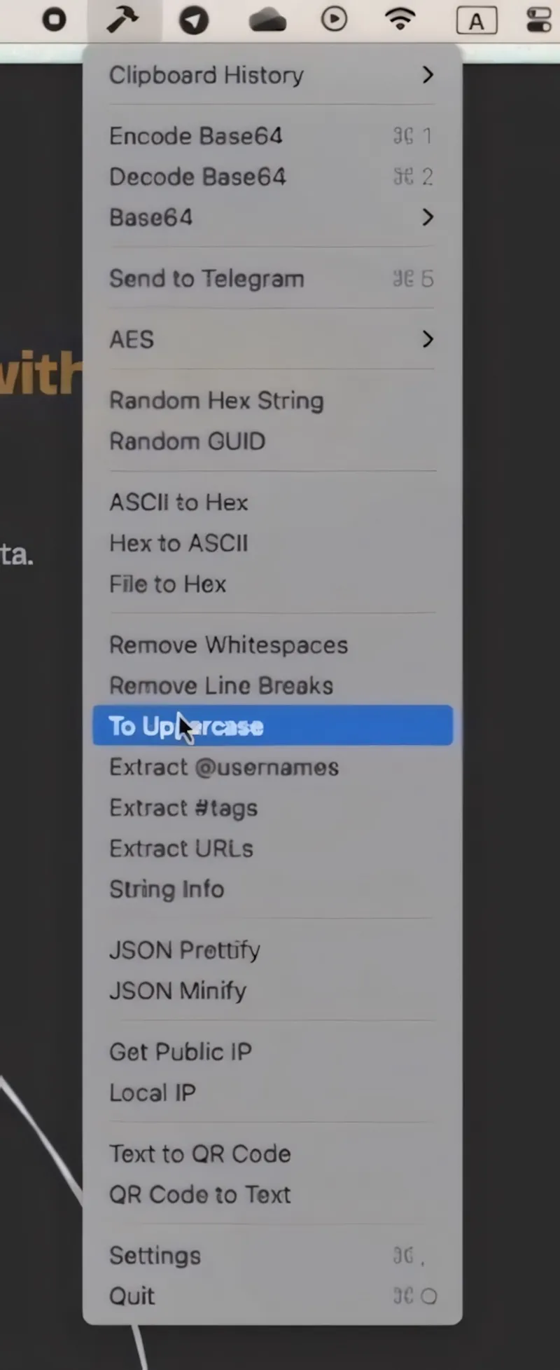 Hammer menubar app preview