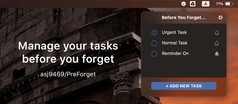 PreForget menubar app preview