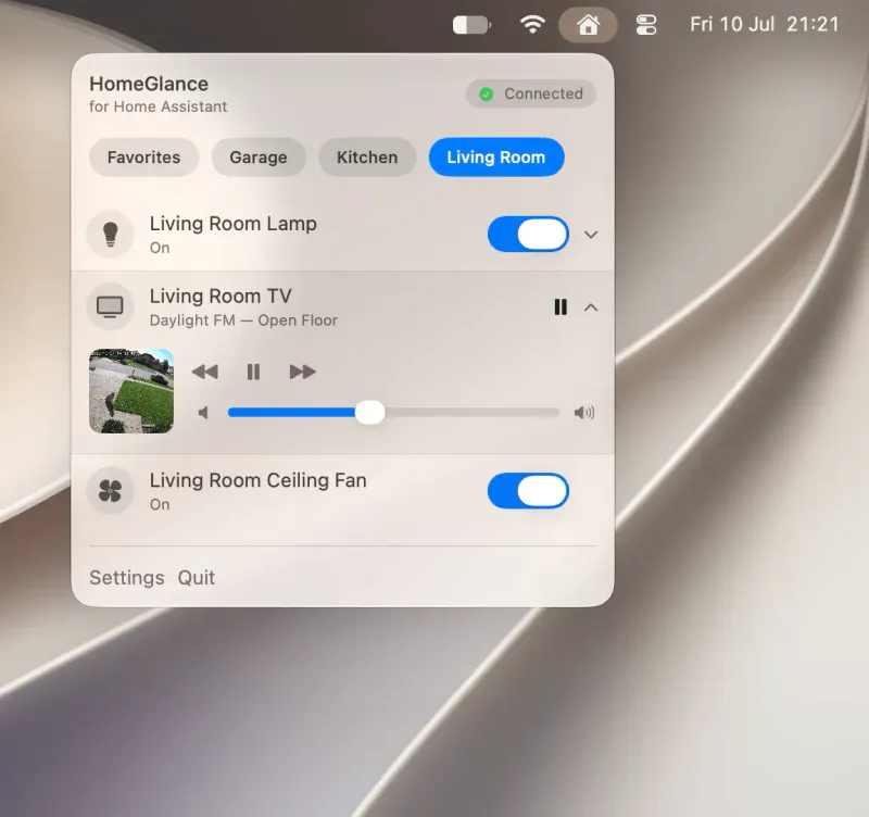 HomeGlance menubar app preview