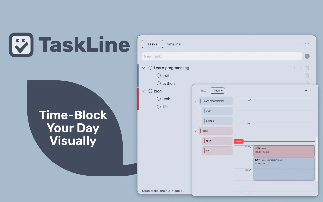 TaskLine - Todo & Timeline screenshot showing the app interface