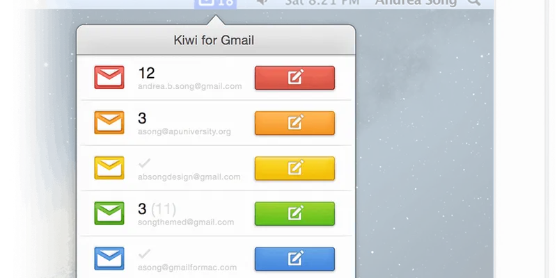 Kiwi for Gmail menubar app preview