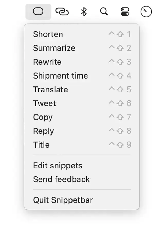 Snippetbar screenshot showing the app interface