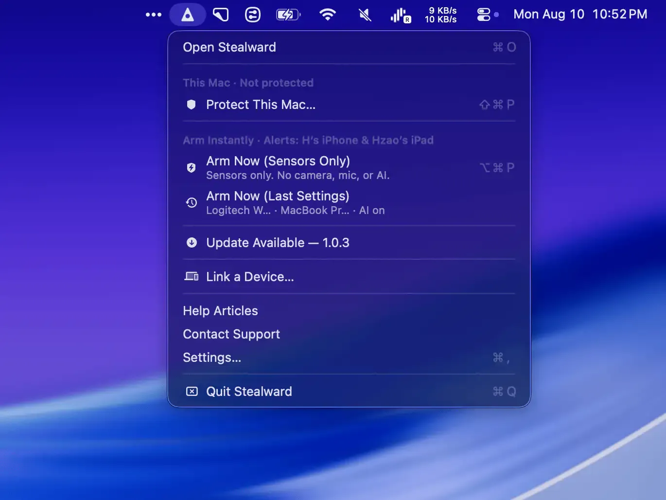Stealward screenshot showing the app interface