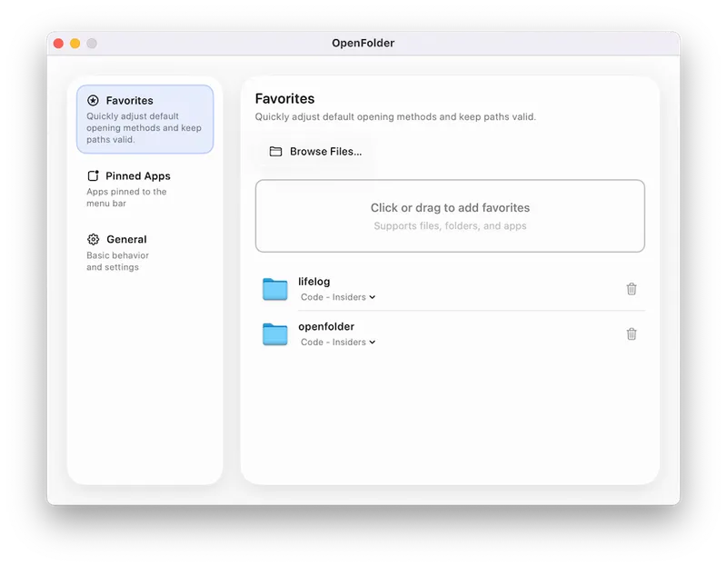 OpenFolder menubar app preview