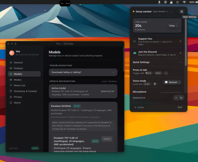 Vox menubar app preview