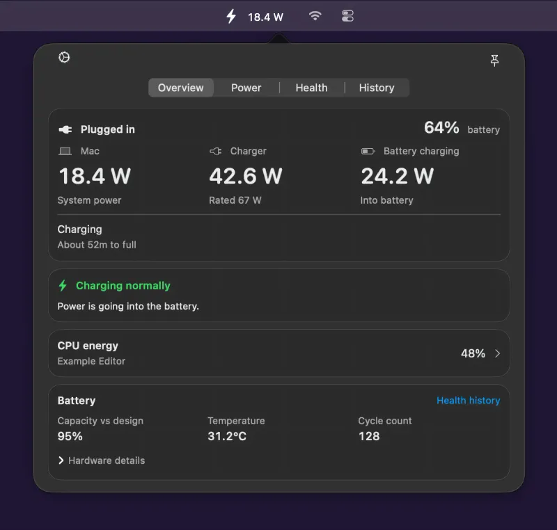 WattBar menubar app preview