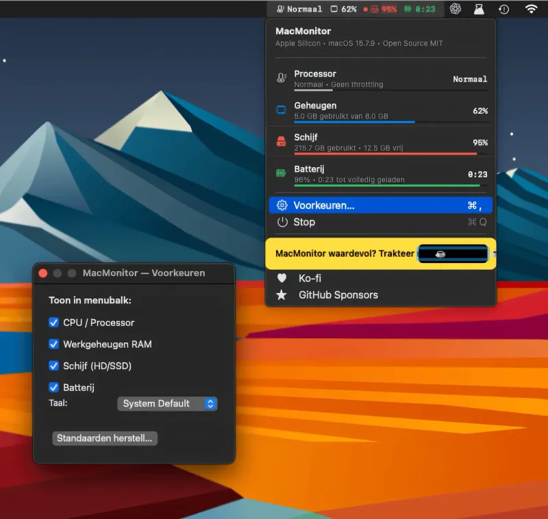 MacMonitor menubar app preview