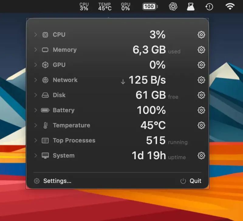 AirStats menubar app preview