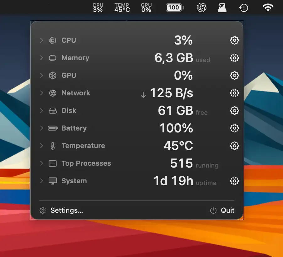 AirStats screenshot showing the app interface