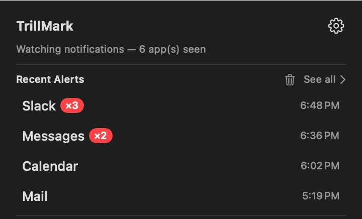 TrillMark screenshot showing the app interface