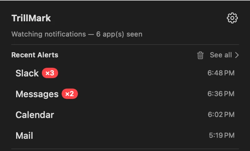 TrillMark menubar app preview