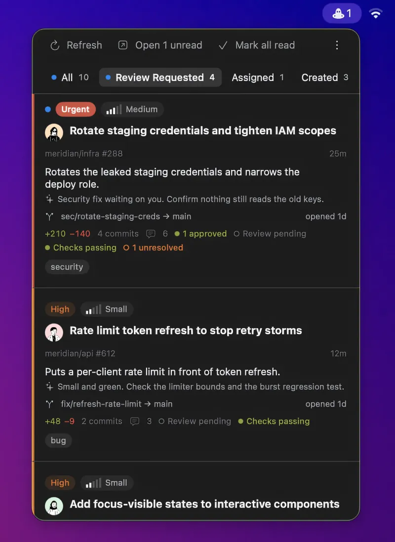 MergeMole menubar app preview