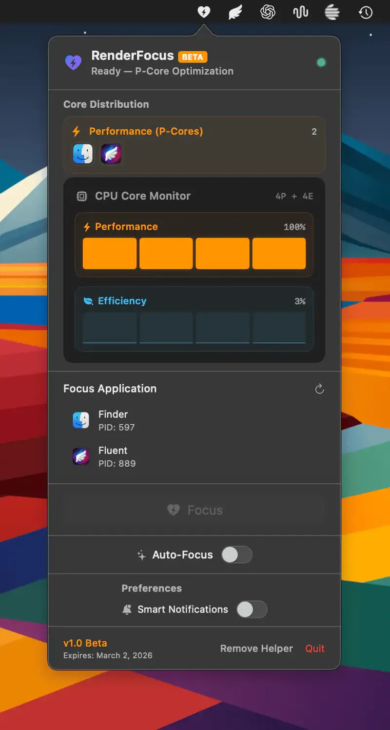RenderFocus menubar app preview