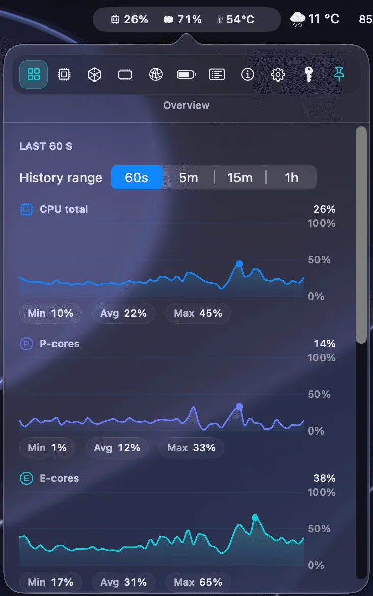 MenuBarMonitor screenshot showing the app interface