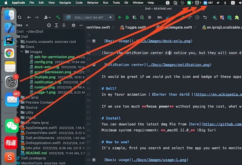 Doll menubar app preview