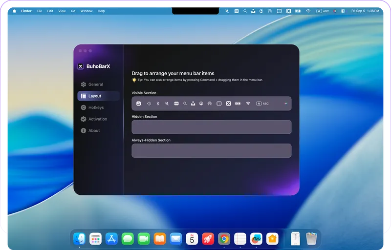 BuhoBarX menubar app preview