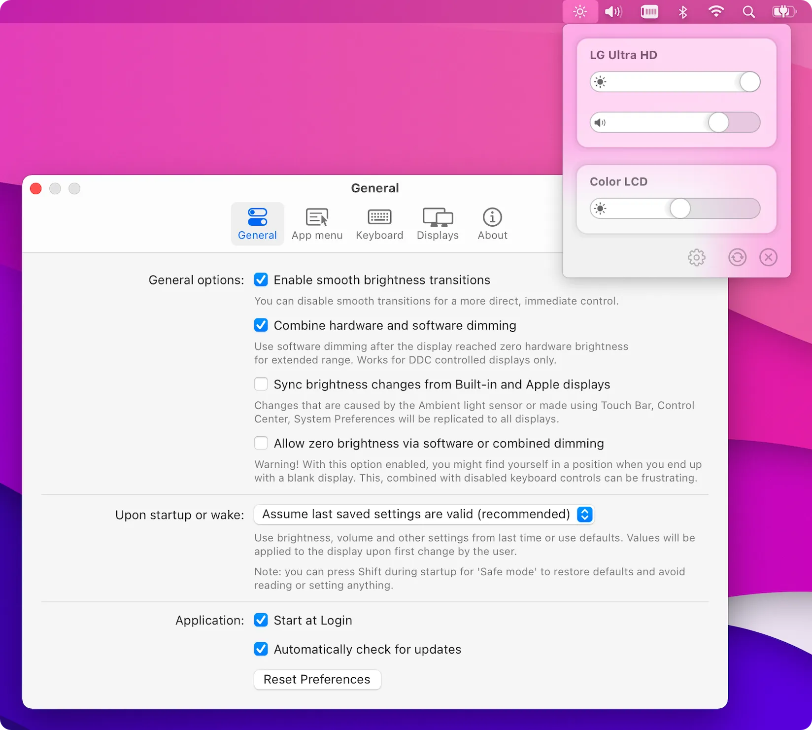 MonitorControl screenshot showing the app interface