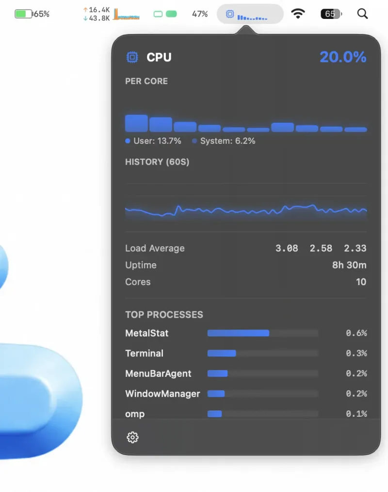 MetalStat menubar app preview