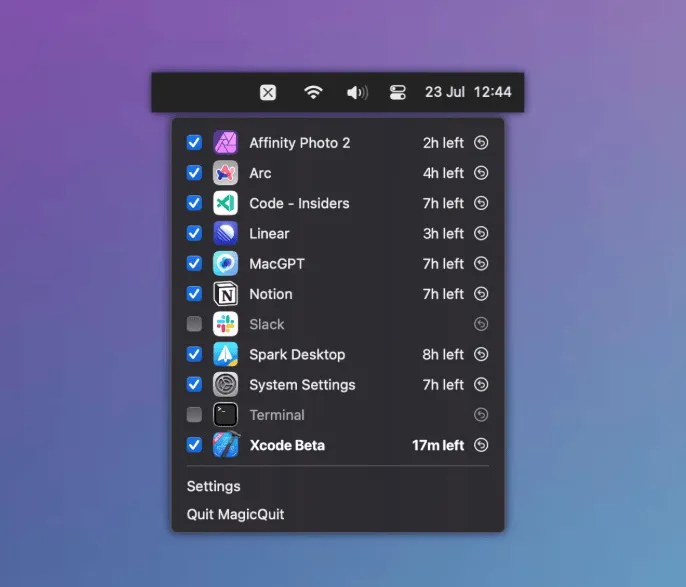 MagicQuit screenshot showing the app interface
