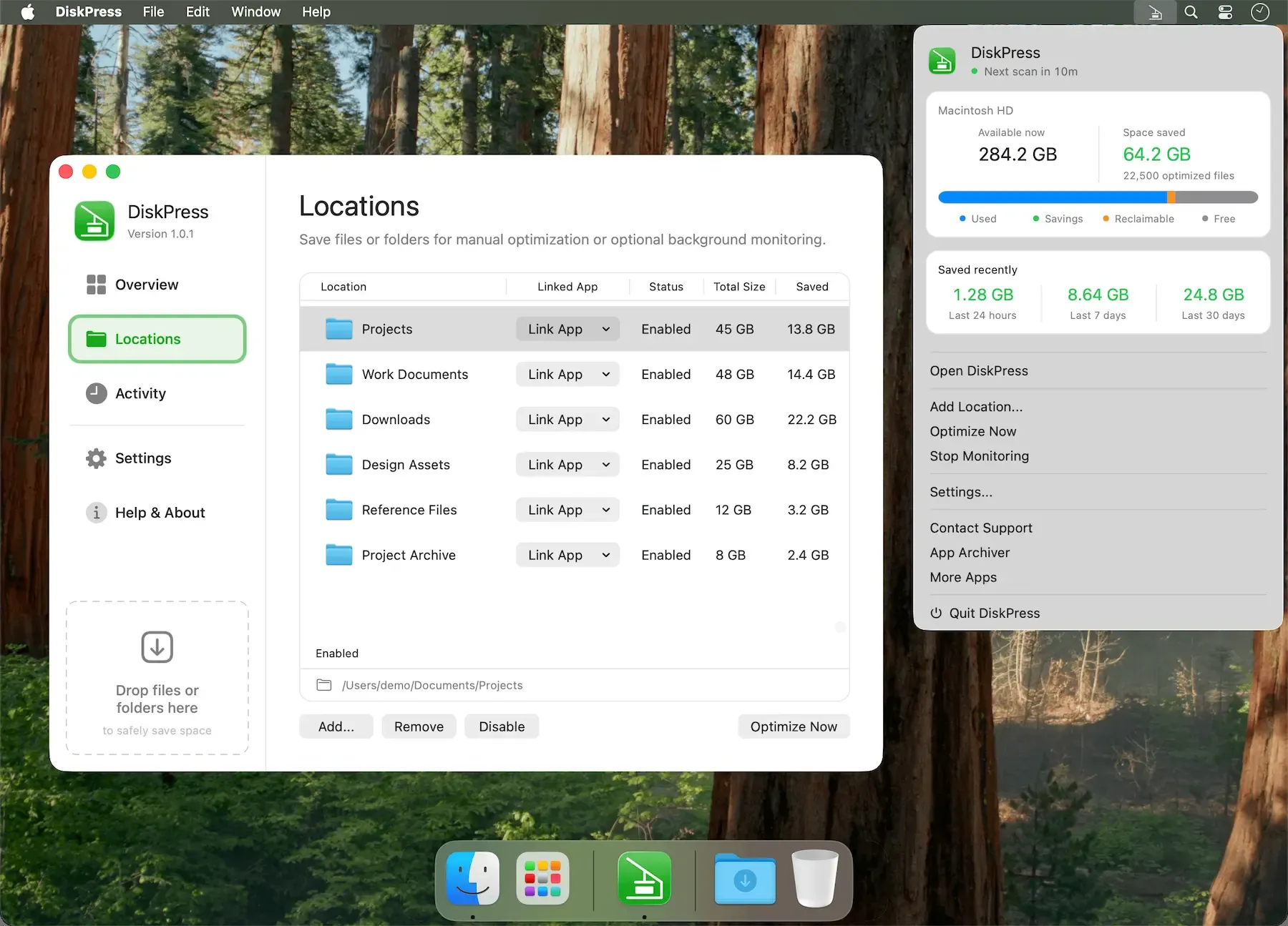 DiskPress screenshot showing the app interface