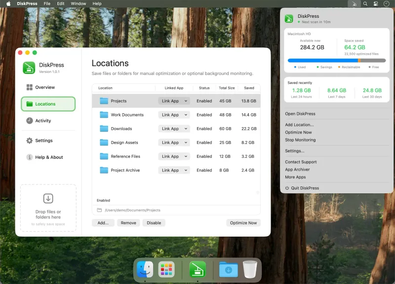 DiskPress menubar app preview