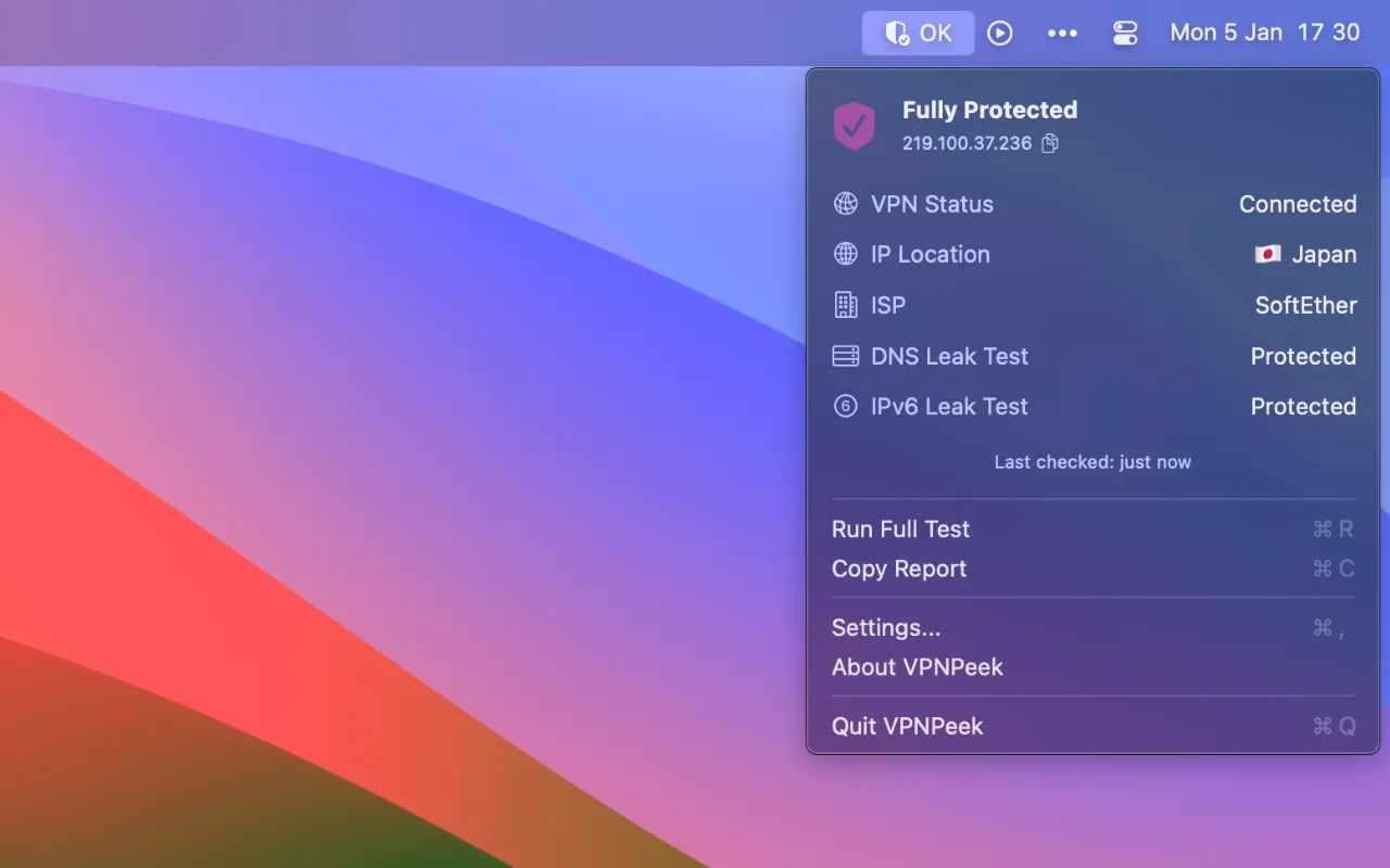 VPN Peek screenshot showing the app interface