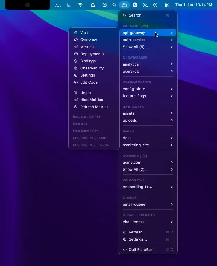 FlareBar screenshot showing the app interface