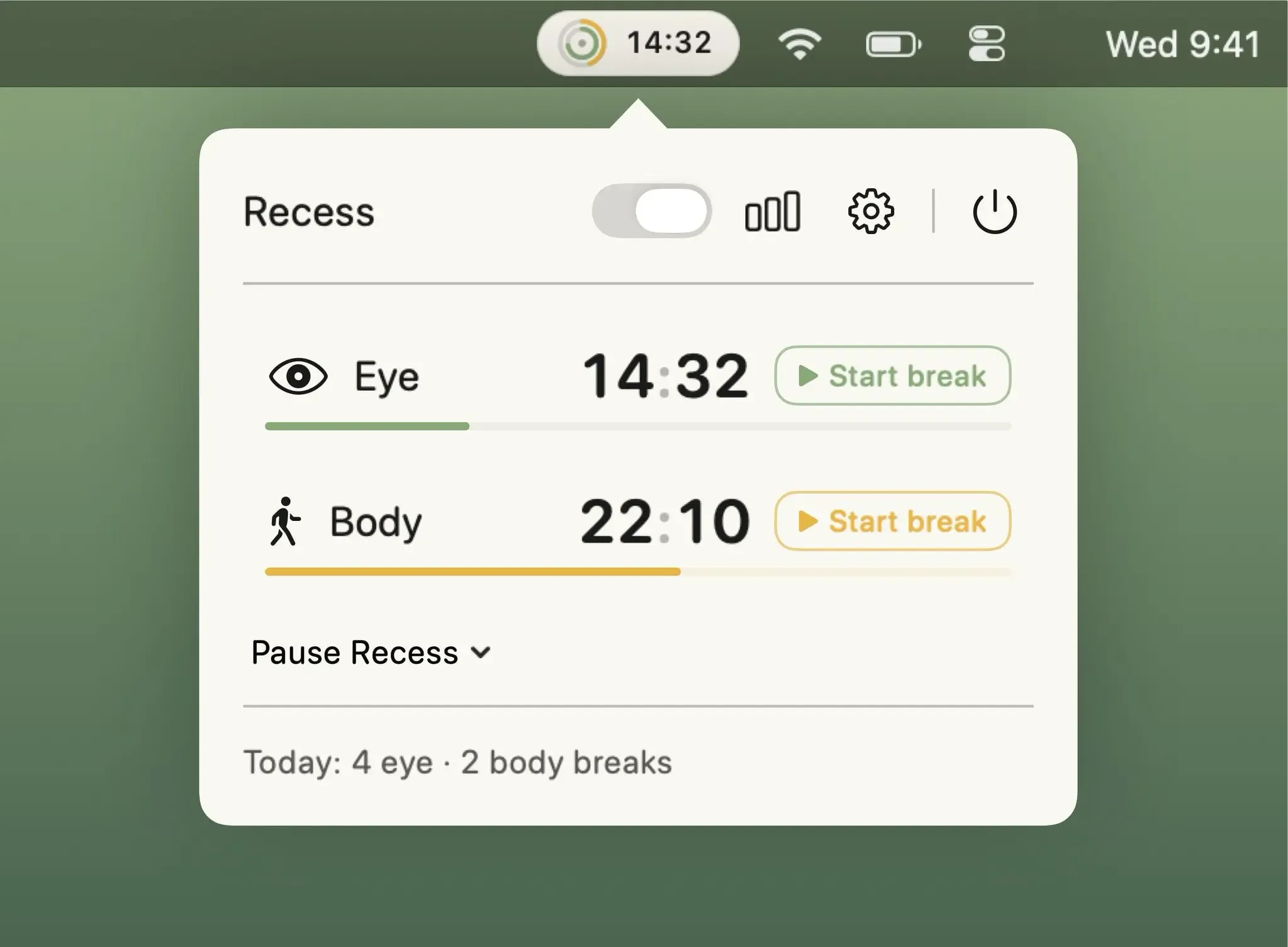 Recess screenshot showing the app interface