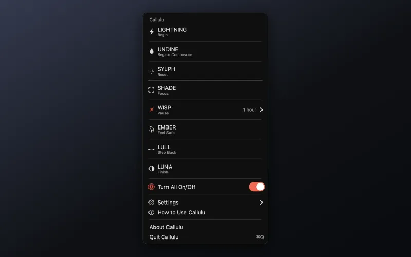 Callulu menubar app preview