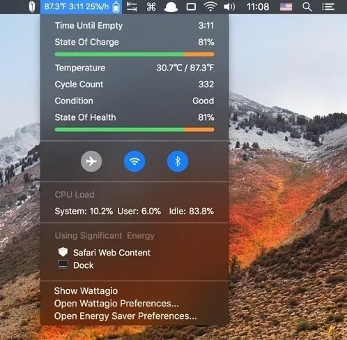 Wattagio screenshot showing the app interface