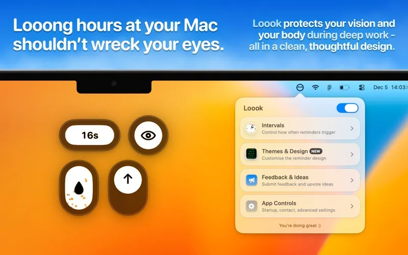 Loook - Care for Your Eyes! menubar app preview