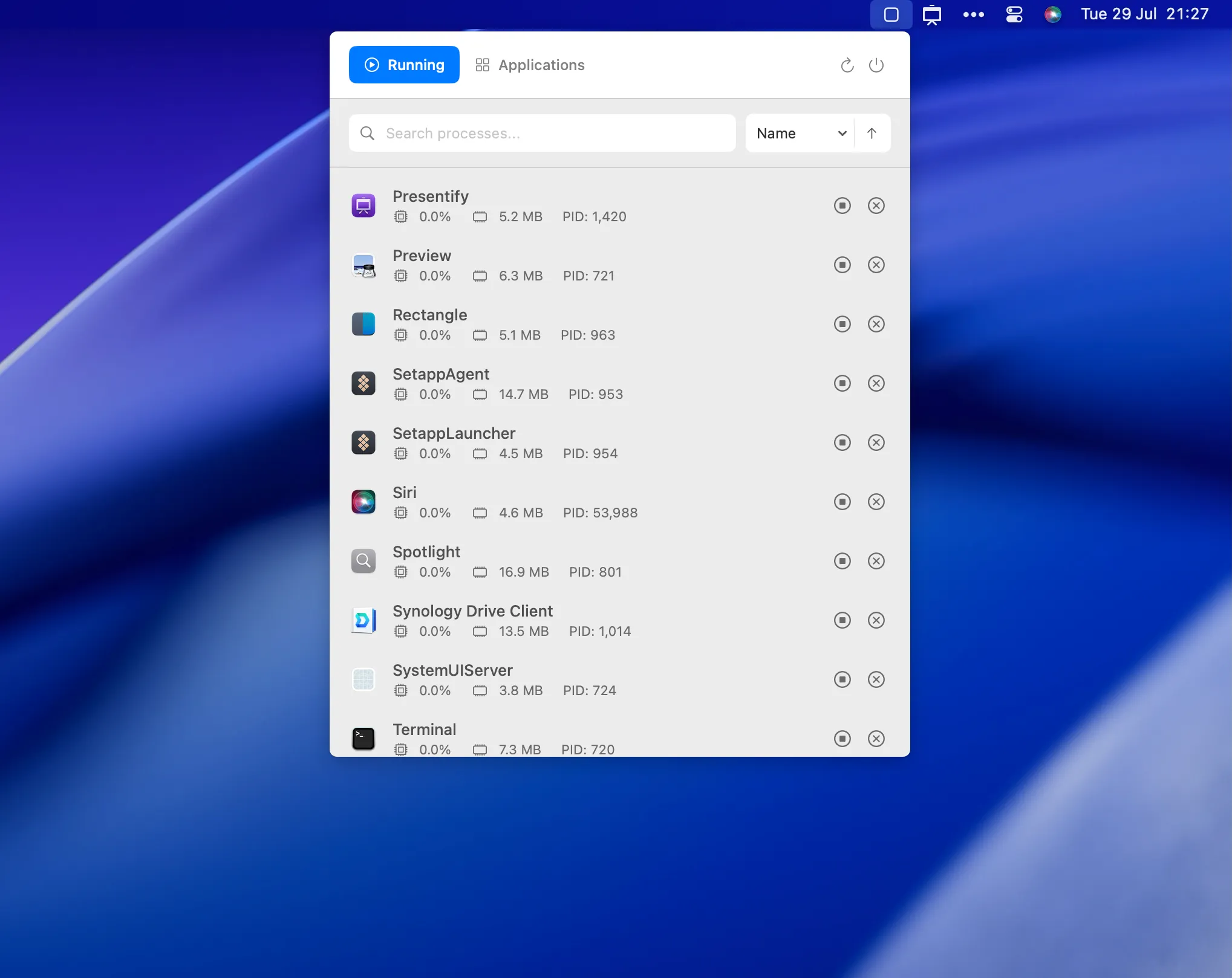 MissionBar screenshot showing the app interface