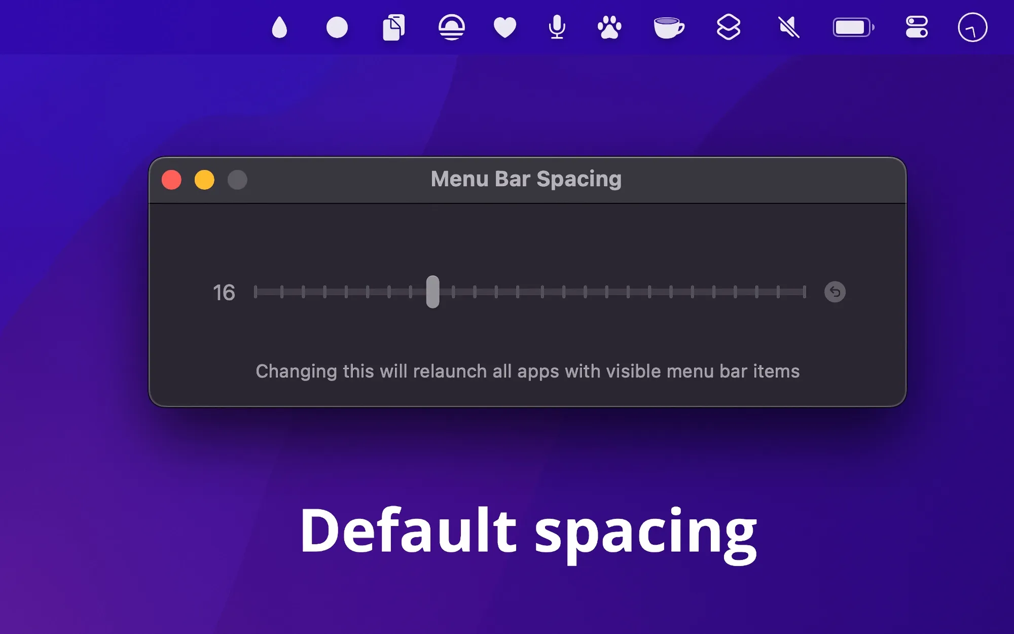 Menu Bar Spacing screenshot showing the app interface