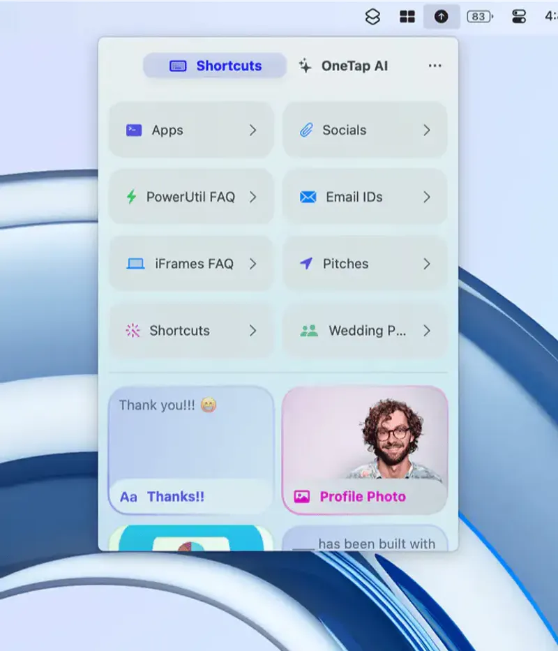 OneTap menubar app preview