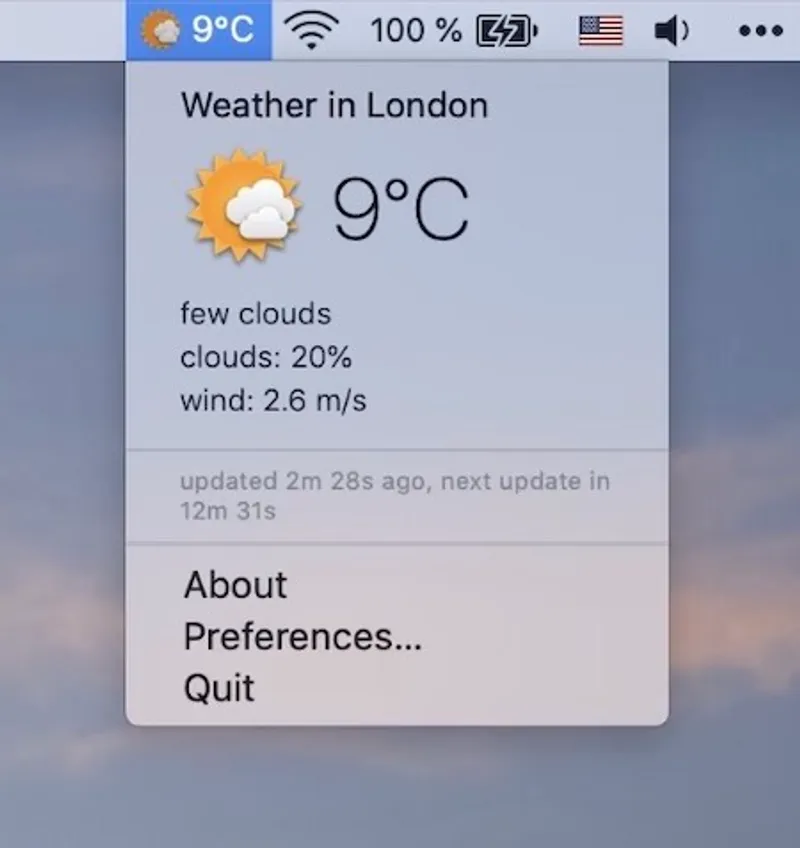 Weather for Status Bar menubar app preview