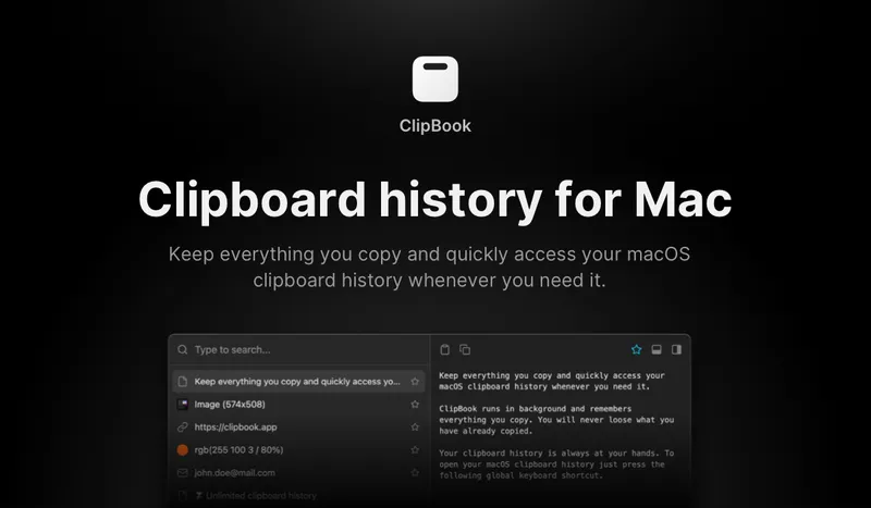 ClipBook menubar app preview