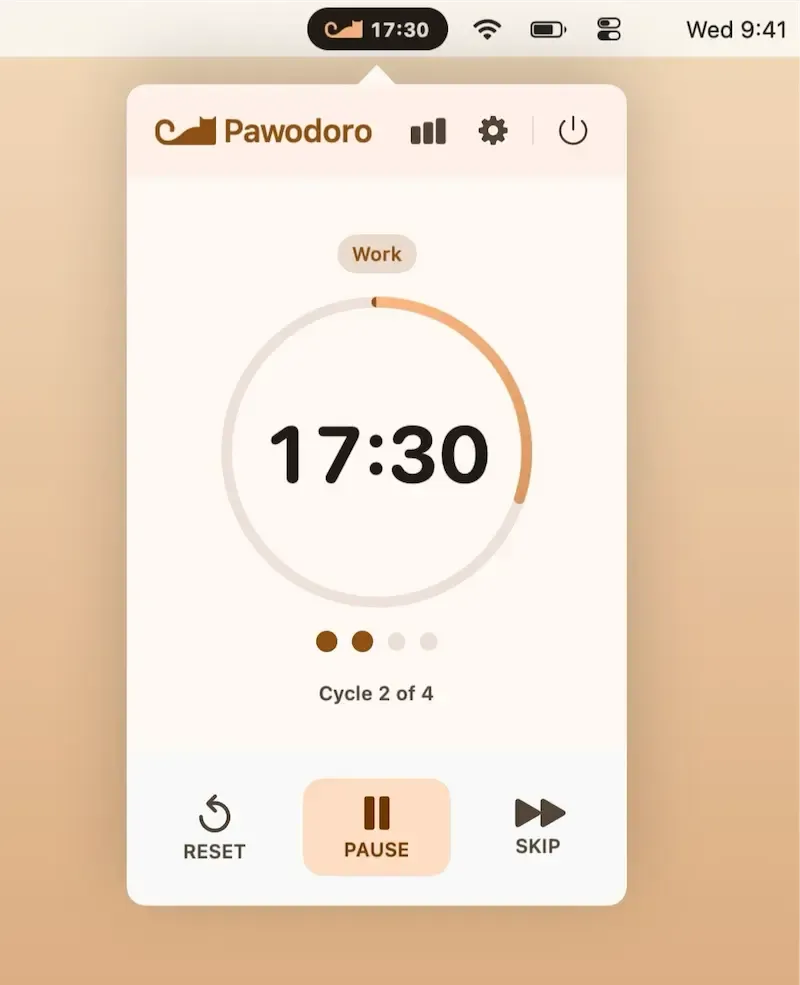 Pawodoro menubar app preview