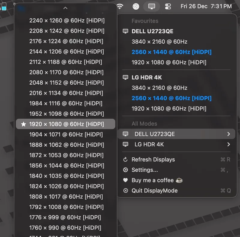DisplayMode Menu menubar app preview