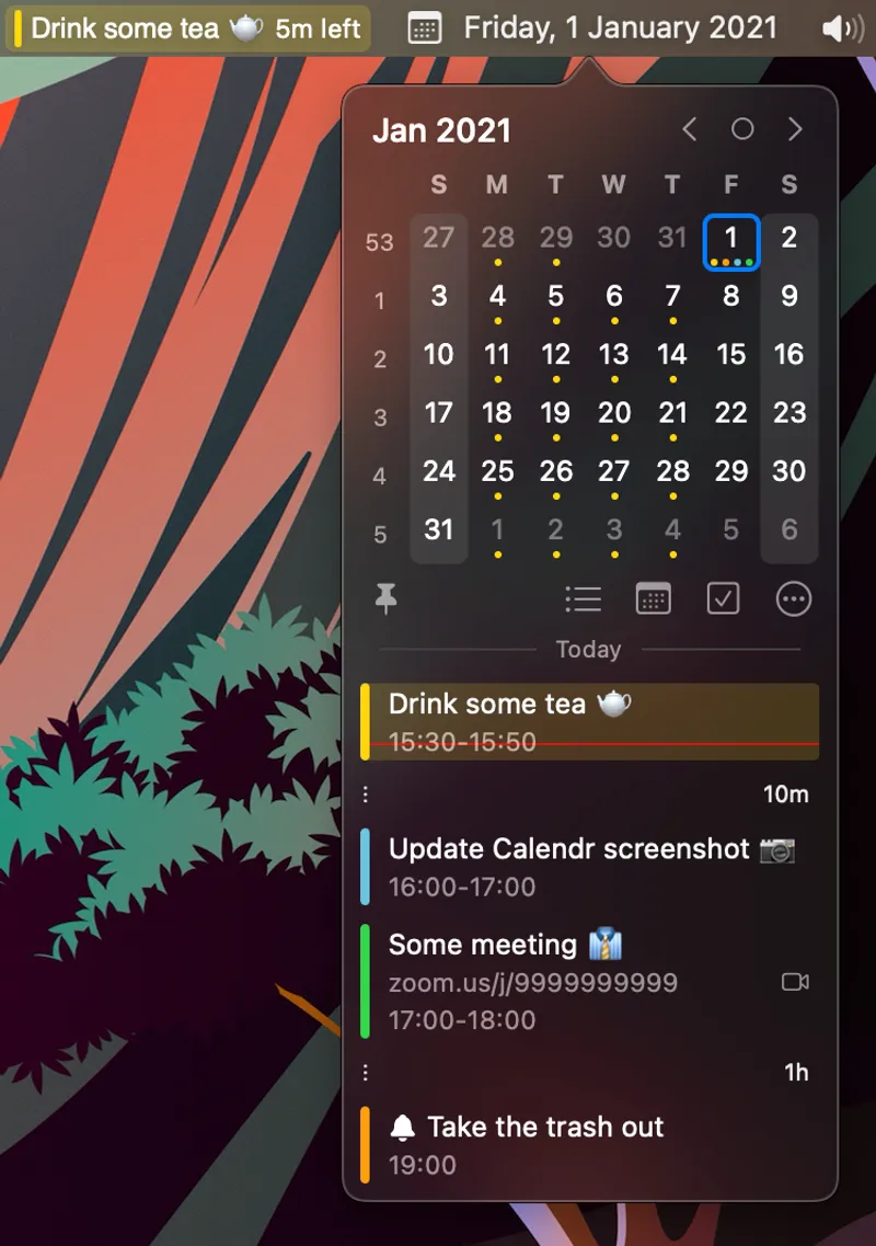 Calendr menubar app preview