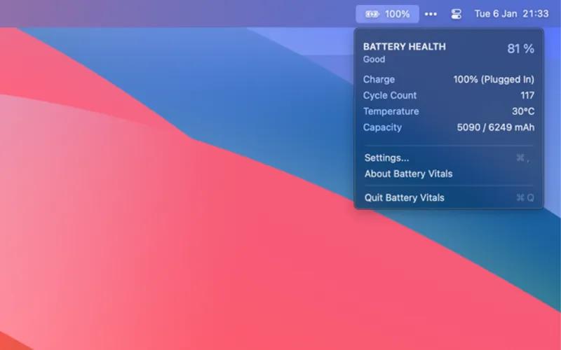 Battery Vitals menubar app preview