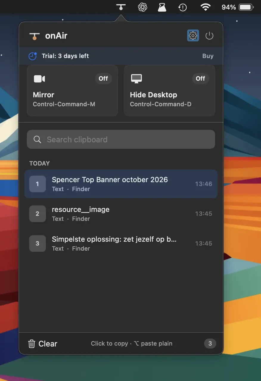onAir screenshot showing the app interface