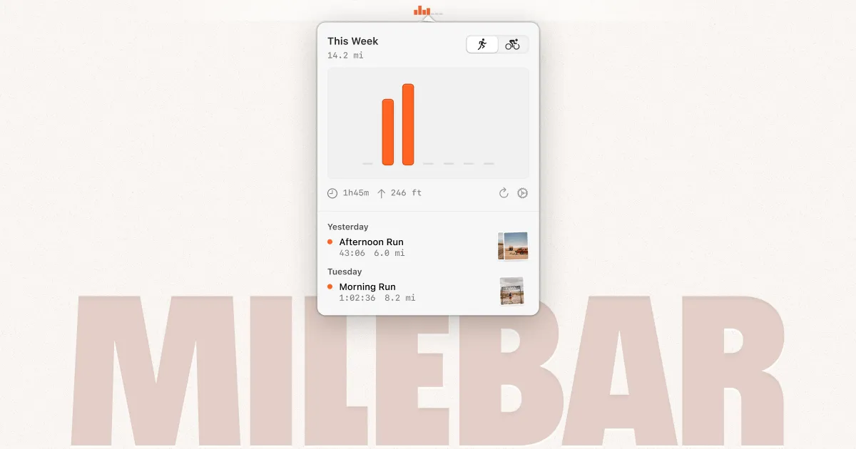 Milebar screenshot showing the app interface