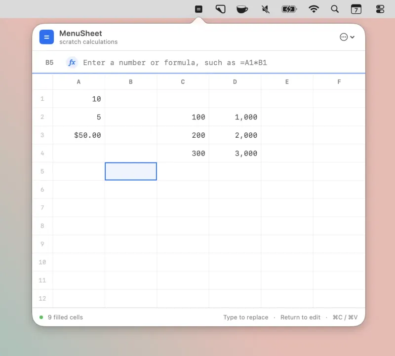 MenuSheet menubar app preview