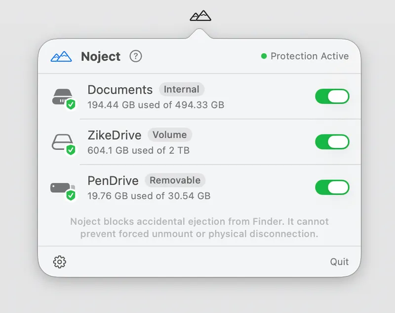 Noject menubar app preview