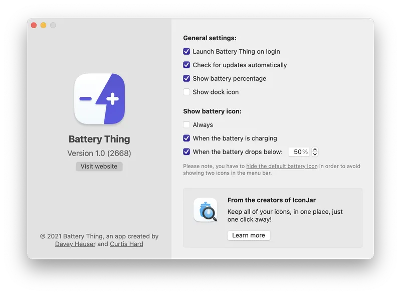 Battery Thing menubar app preview