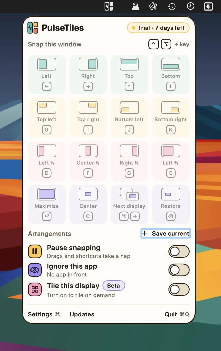PulseTiles screenshot showing the app interface