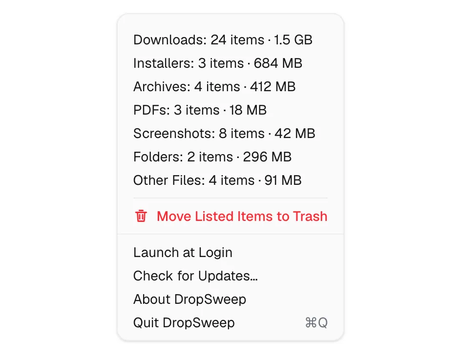 DropSweep screenshot showing the app interface