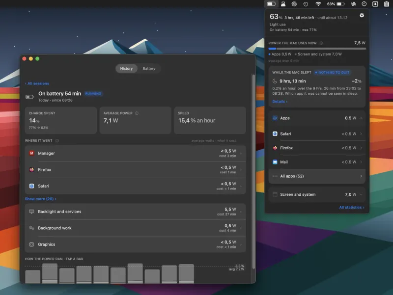 WattMate menubar app preview